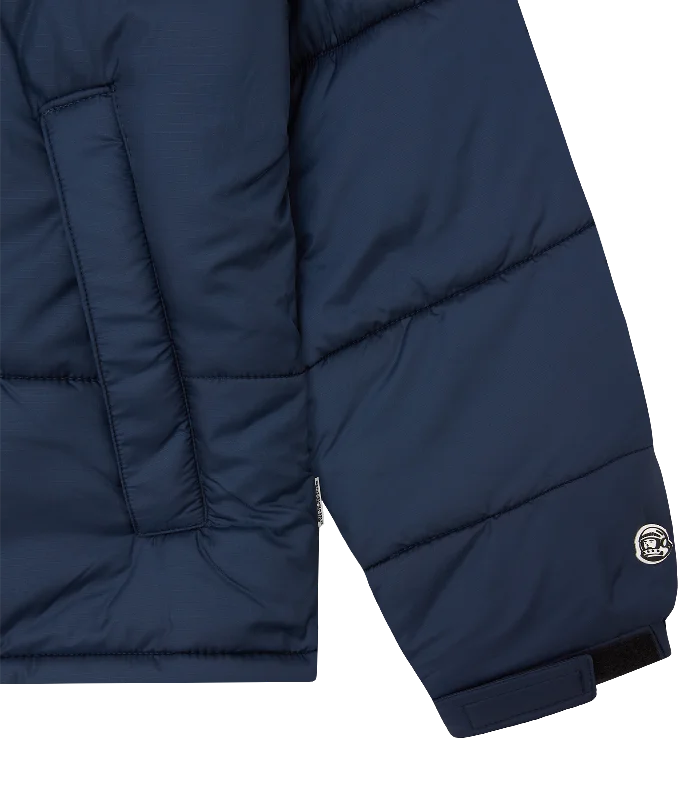 SMALL ARCH LOGO PUFFER JACKET - NAVY/WHITE LOGO