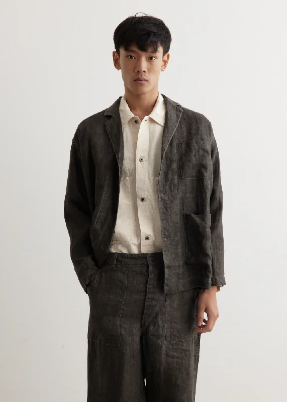 Sumi Dyed Linen Simple Work Jacket