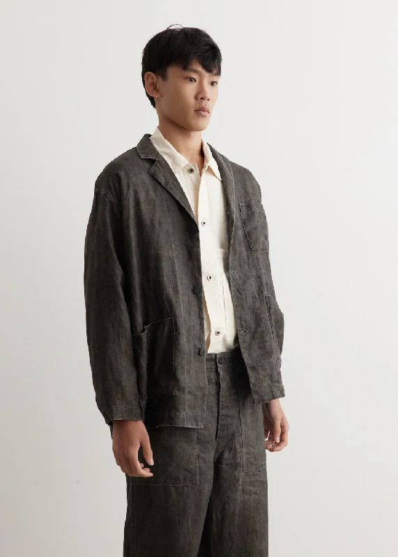 Sumi Dyed Linen Simple Work Jacket