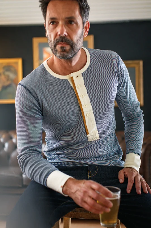 &SONS Wilder Henley Ticking Blue