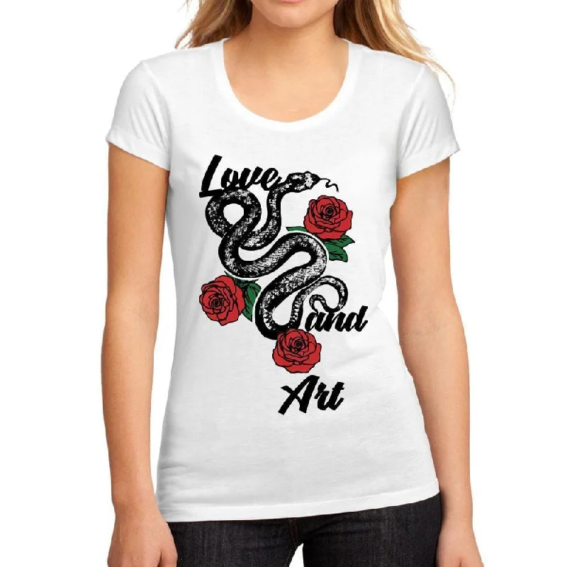 Women's Low-Cut Round Neck T-Shirt Love and Art White