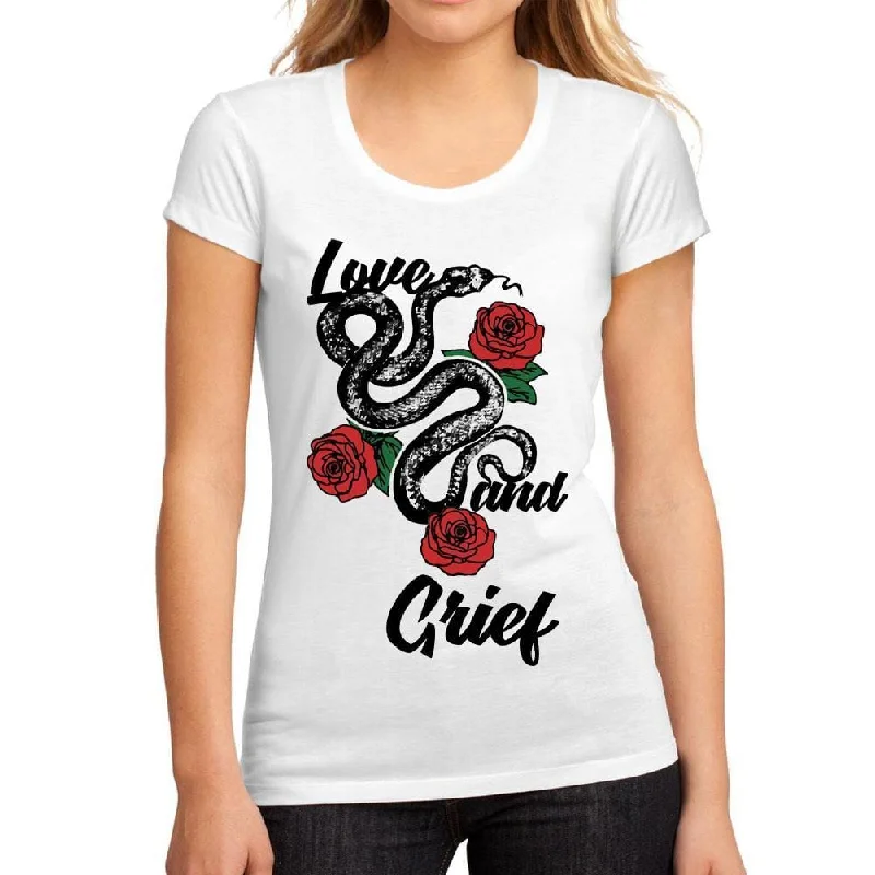 Women's Low-Cut Round Neck T-Shirt Love and Grief White