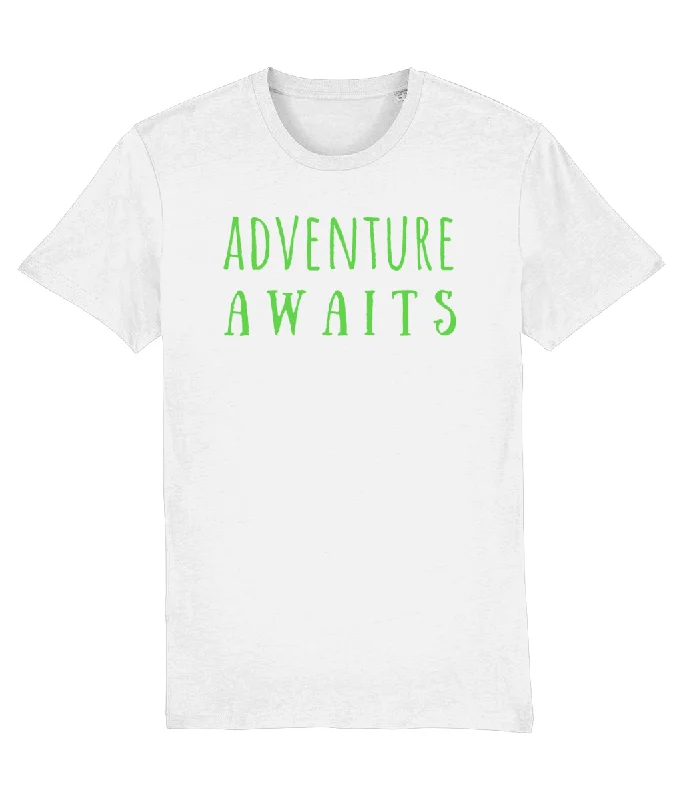 Adventure Awaits Writing Unisex Organic Cotton T-shirt