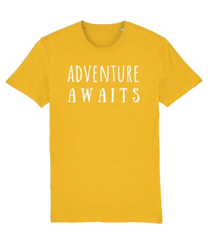 Adventure Awaits Writing Unisex Organic Cotton T-shirt