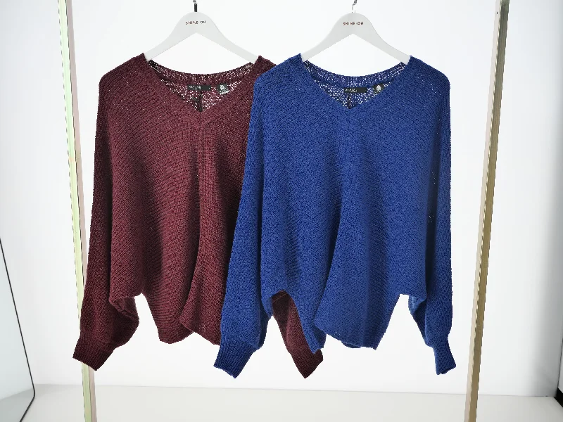 Alpine By Shine On Kara Ribbed Batwing Merino Jumper Claret