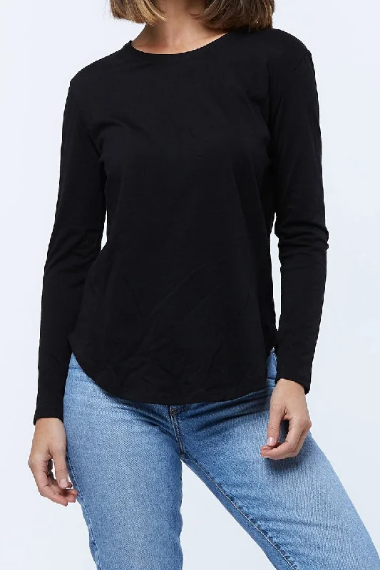 Casa Amuk WOMENS LONG SLEEVE SADDLE HEM TEE BLACK