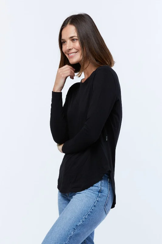 Casa Amuk WOMENS LONG SLEEVE SADDLE HEM TEE BLACK