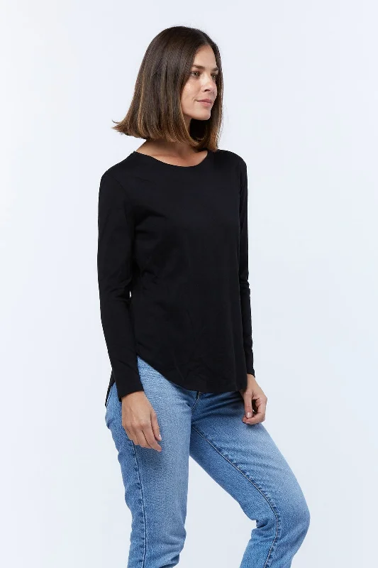 Casa Amuk WOMENS LONG SLEEVE SADDLE HEM TEE BLACK