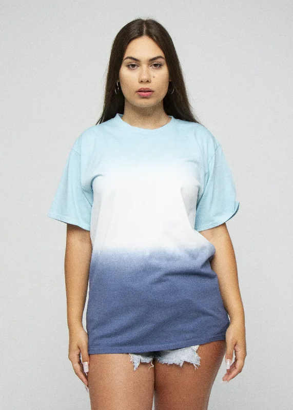 Aqua White Navy Dip Dye T-Shirt