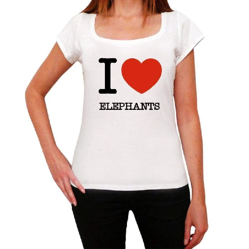 ELEPHANTS, Love Animals, White, Women's Short Sleeve Round Neck T-shirt 00065