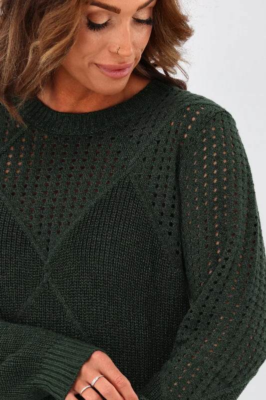 Gloss by Shine On Caeti Pointelle Knit Jumper Green