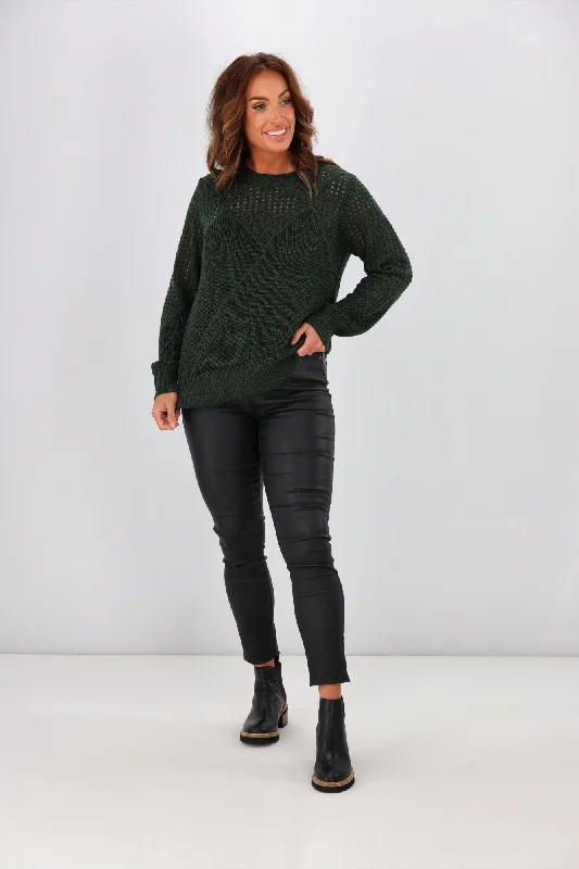 Gloss by Shine On Caeti Pointelle Knit Jumper Green