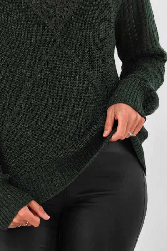 Gloss by Shine On Caeti Pointelle Knit Jumper Green