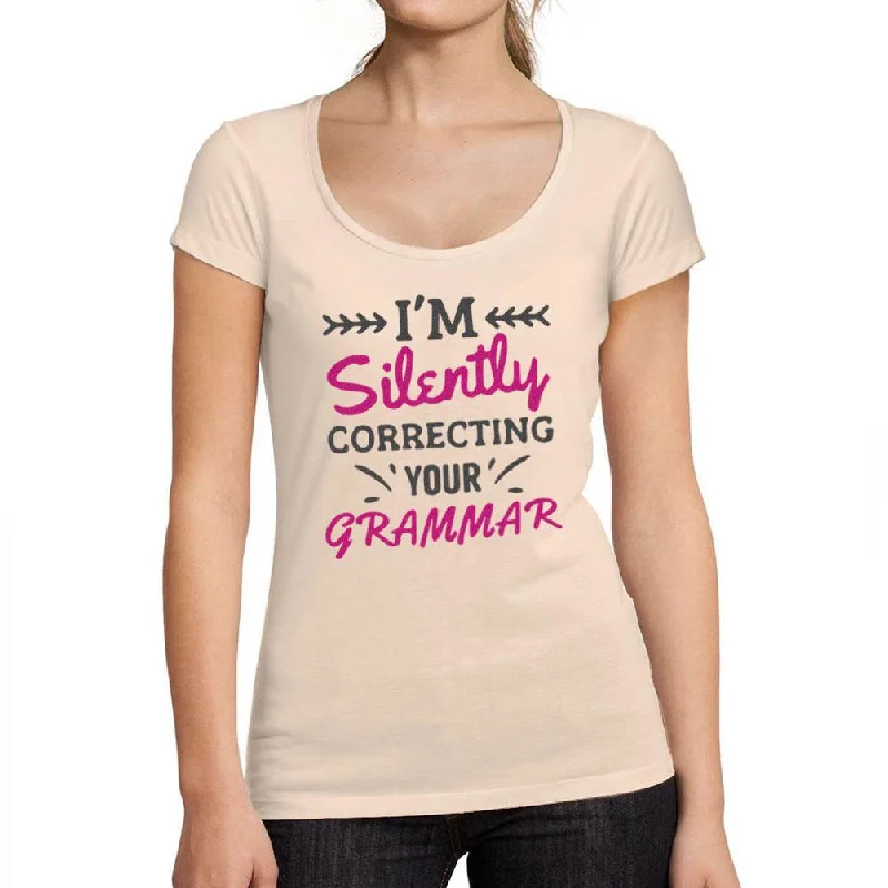 Women's Low-Cut Round Neck T-Shirt I'm Silently Correcting Your Grammar Creamy Pink