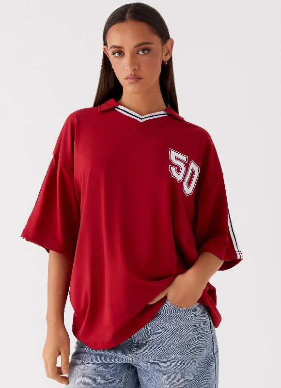 Jayde Jersey Top - Maroon