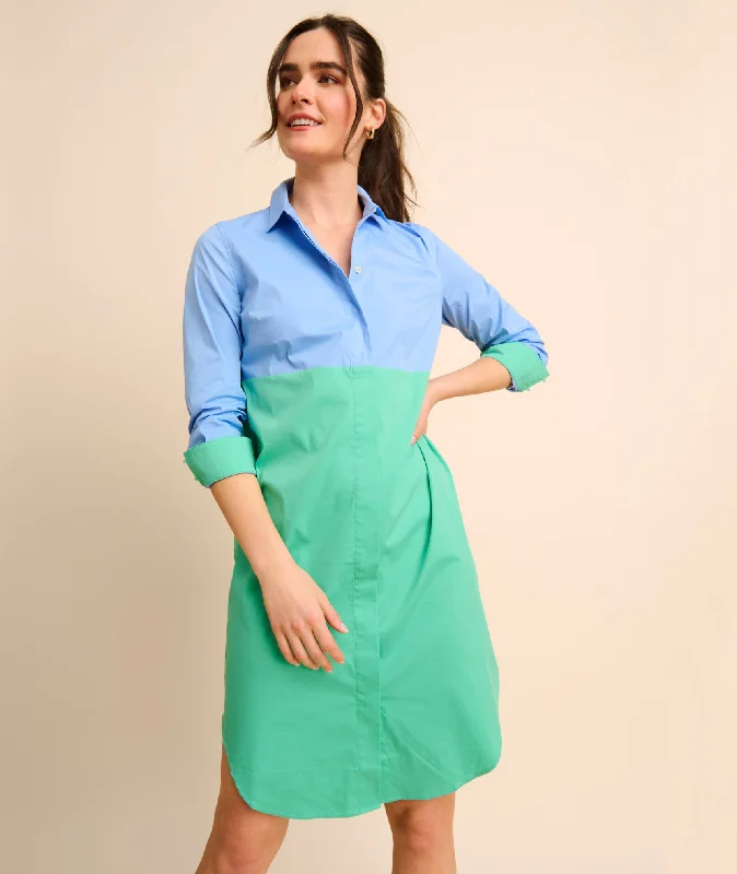 Stretch Cotton Colorblock Meryl Shirtdress