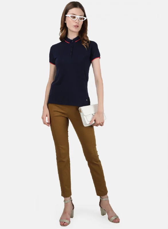 Womens NAvy Blue Plain T-Shirt