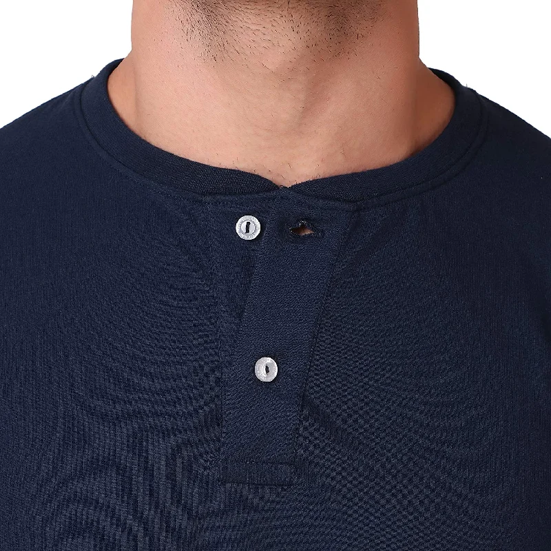 Navy Blue Henley T-Shirt For Men