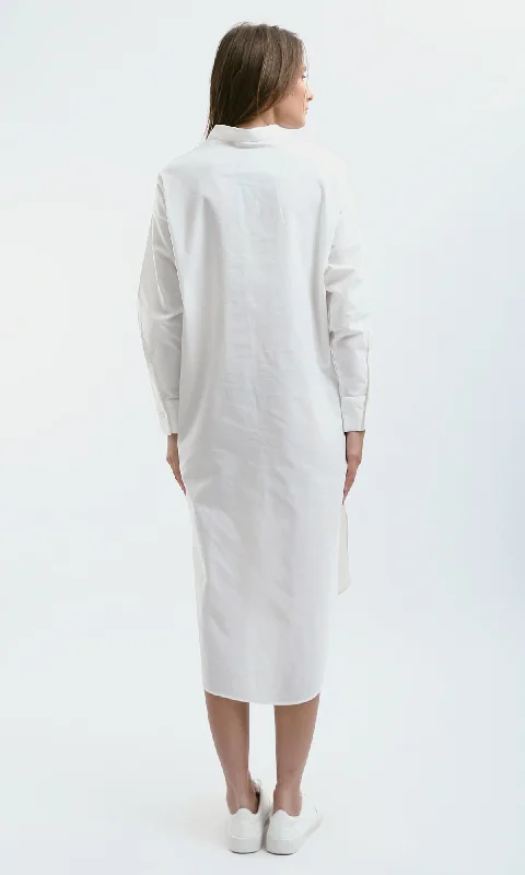 O179181 Off-White Solid Shirt Dress With Hidden Buttons