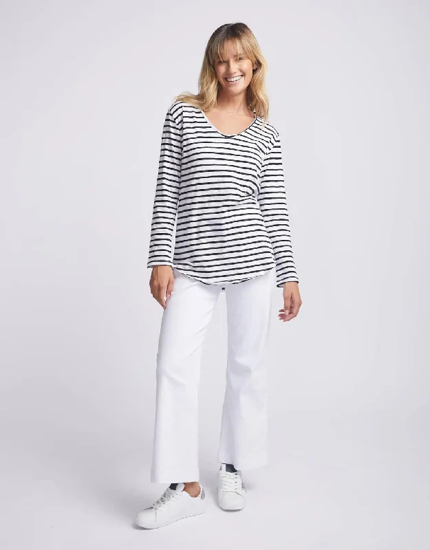 Original V-Neck Long Sleeve T-Shirt - Black/White Stripe