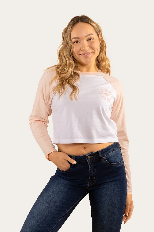 Signature Bull Womens Crop Raglan T-Shirt - White/Putty Pink