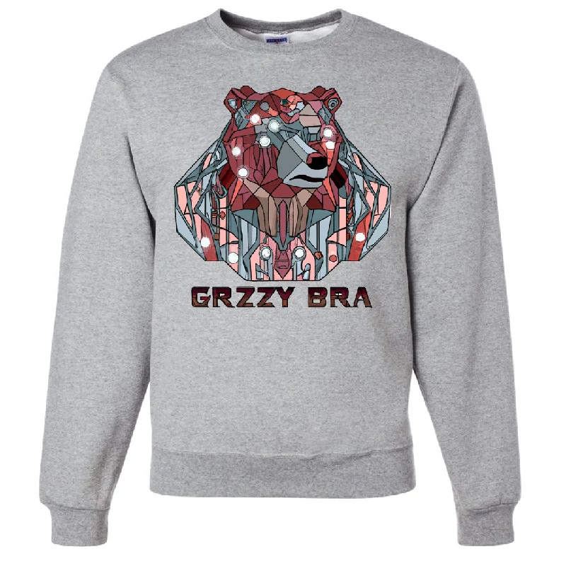 Stained Glass Cyborg Grizzly Bear GRZZY BRA Crewneck Sweatshirt