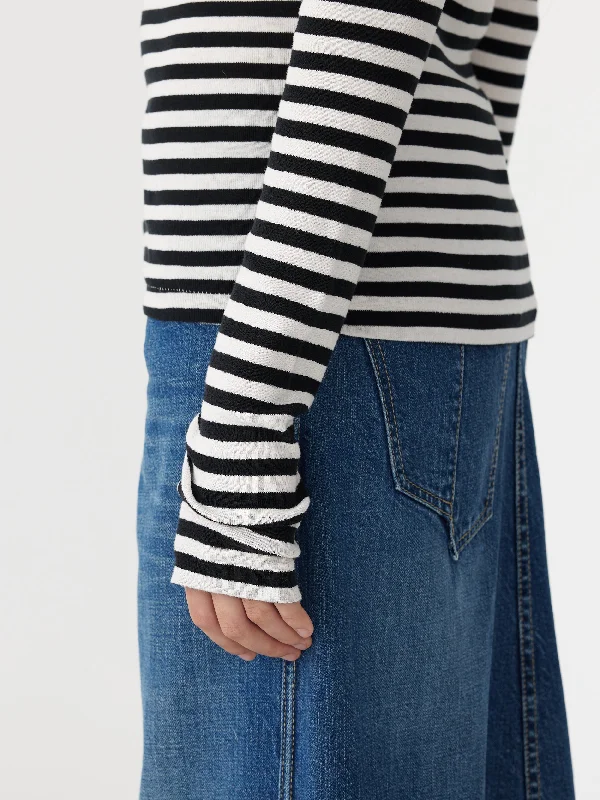 stripe rib placket long sleeve t.shirt