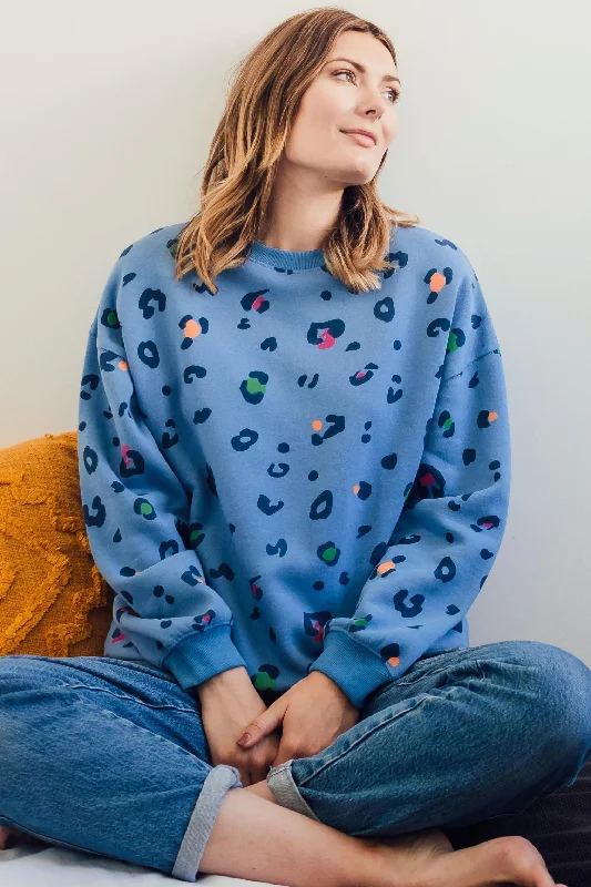 Sugarhill Eadie Relaxed Sweatshirt Colour Pop Leopard Blue