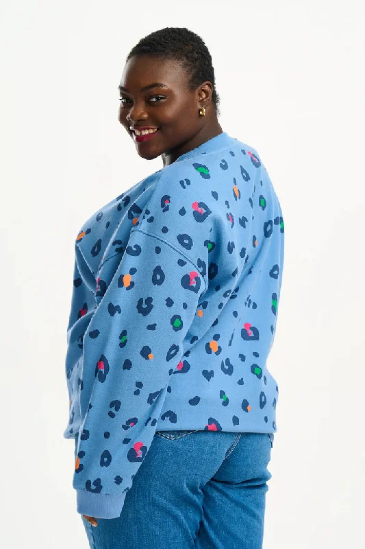 Sugarhill Eadie Relaxed Sweatshirt Colour Pop Leopard Blue