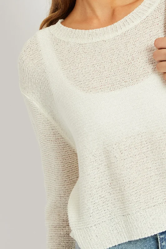 White Knit Jumper Long Sleeve Crew Neck