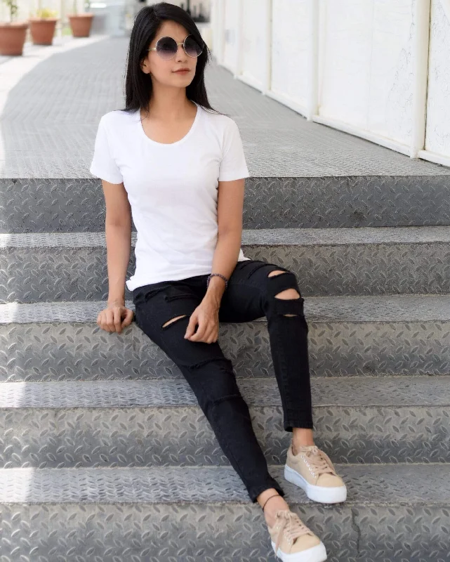 Women's Plain Round Neck T-shirt White