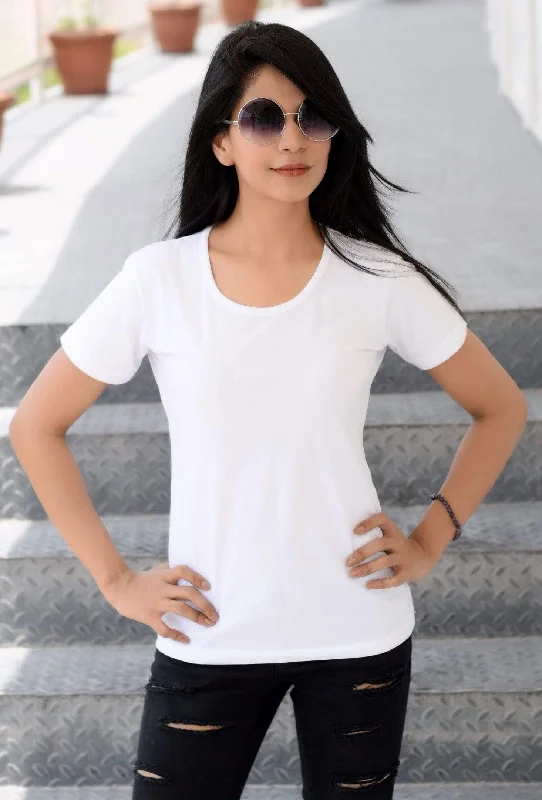 Women's Plain Round Neck T-shirt White