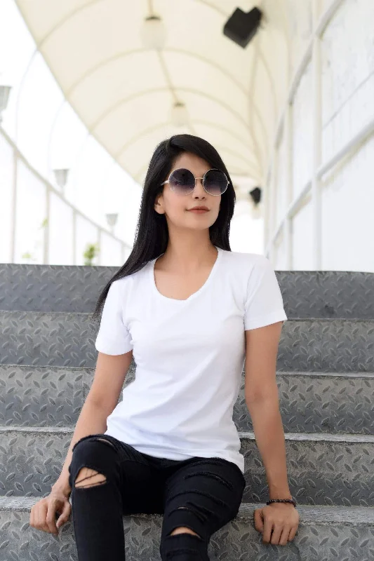 Women's Plain Round Neck T-shirt White