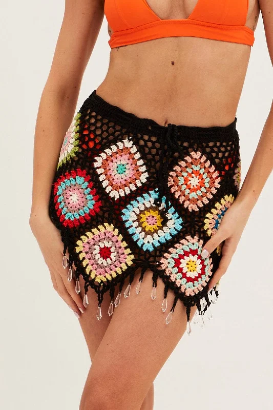 Black Crochet Knit Skirt Beachwear