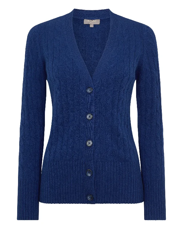 Women's Clara Cable V Neck Cashmere Cardigan French Blue