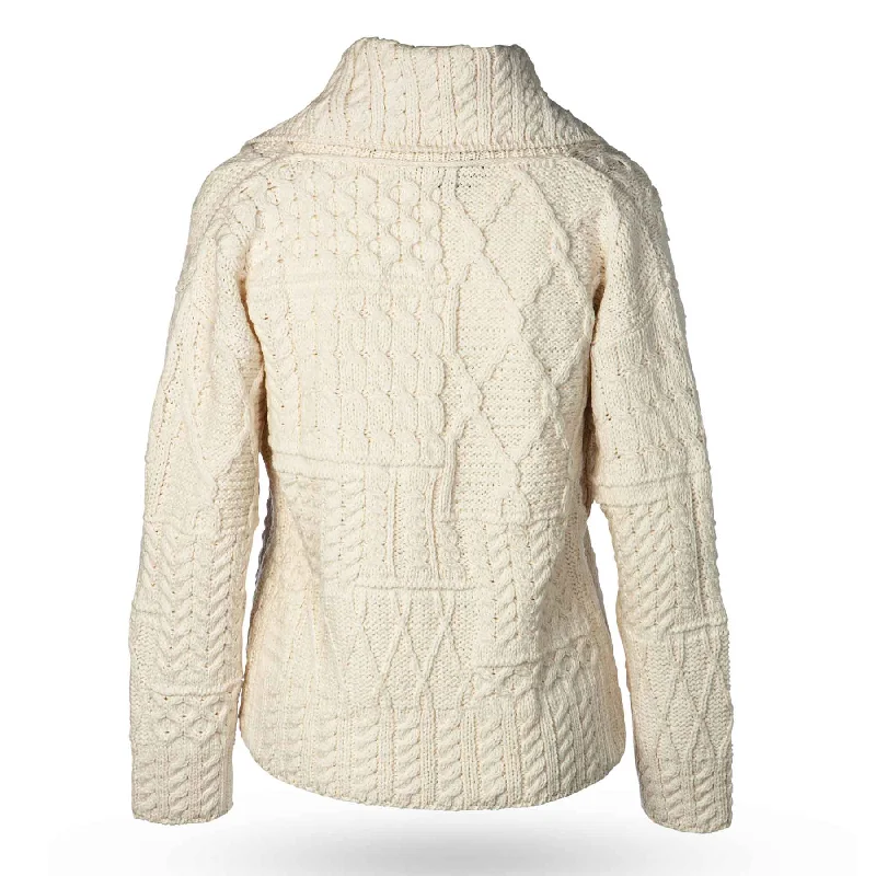 Patchwork Aran Knit Cardigan, Cream