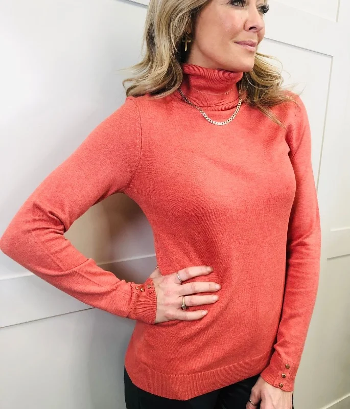 Coral Roll Neck Fine Knit Jumper