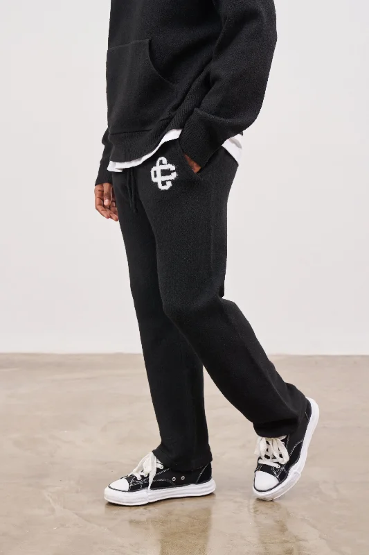 FLUFFY KNIT EMBLEM JOGGERS - BLACK