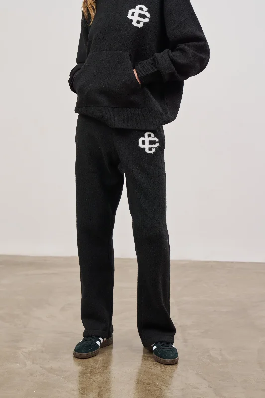 FLUFFY KNIT EMBLEM JOGGERS - BLACK