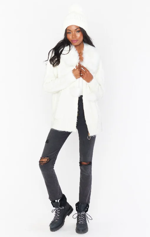 Heavenly Zip Up ~ Cream Knit with Faux Fur