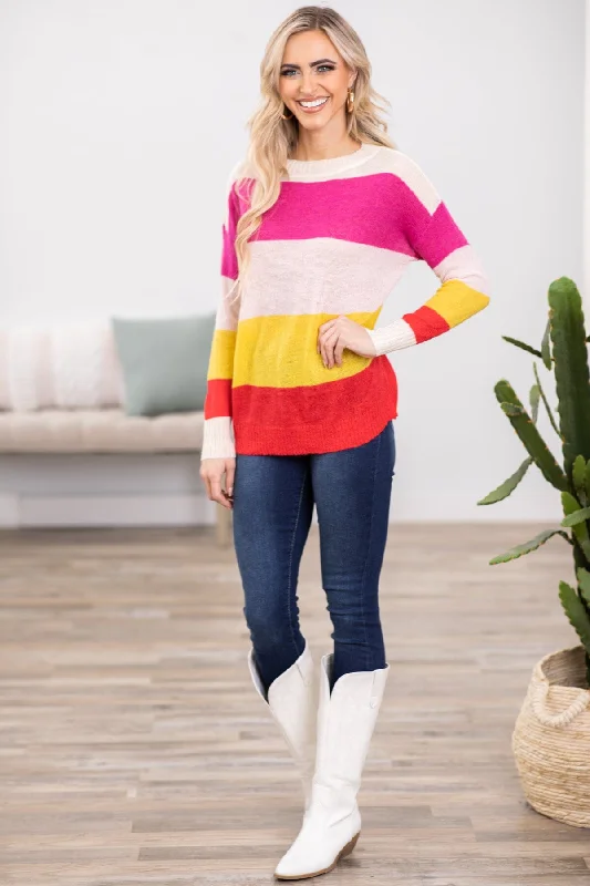 Hot Pink and Yellow Colorblock Sweater