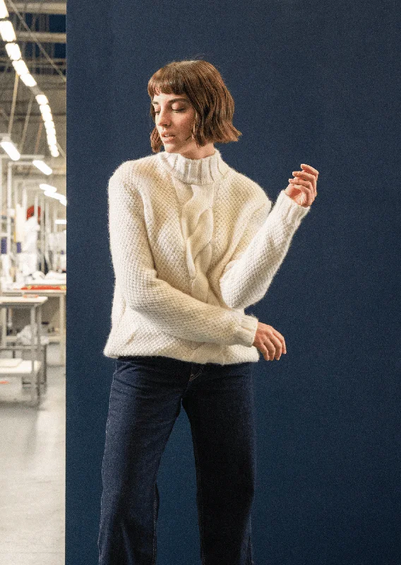 LESCUN - High Neck Structured Knit Sweater | Mohair Wool Blend (WINTER WHITE)