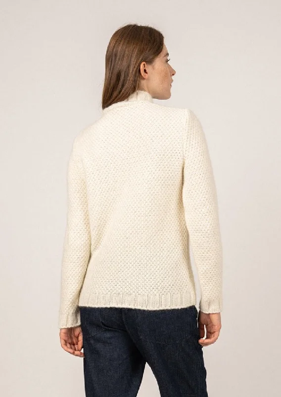 LESCUN - High Neck Structured Knit Sweater | Mohair Wool Blend (WINTER WHITE)