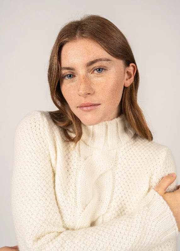 LESCUN - High Neck Structured Knit Sweater | Mohair Wool Blend (WINTER WHITE)