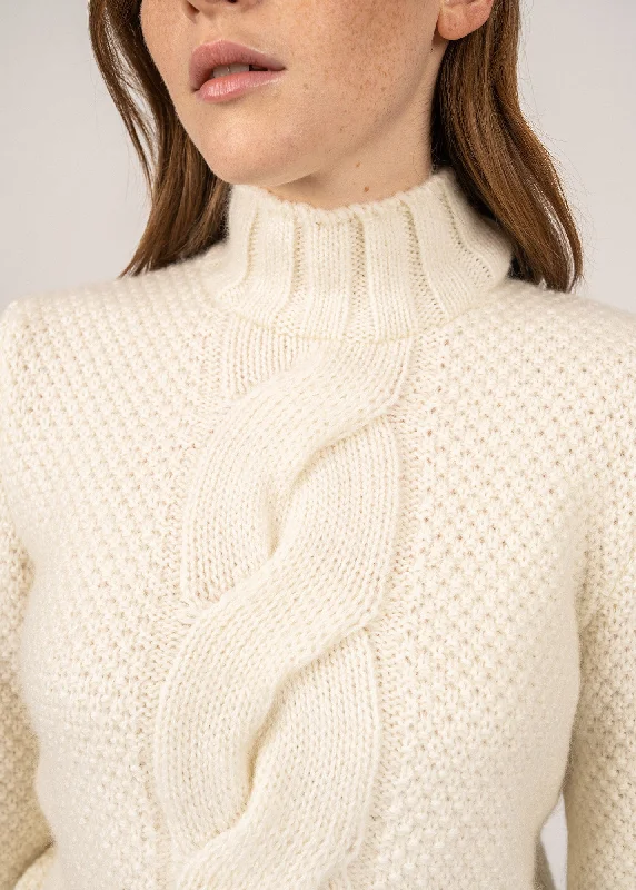 LESCUN - High Neck Structured Knit Sweater | Mohair Wool Blend (WINTER WHITE)