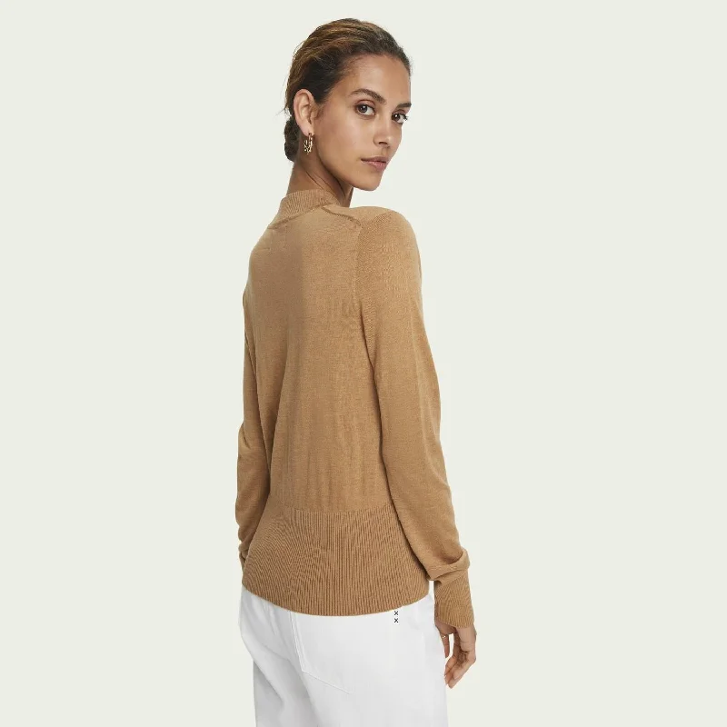 Lightweight Knit Mock Neck Sweater (Caramel Melange)