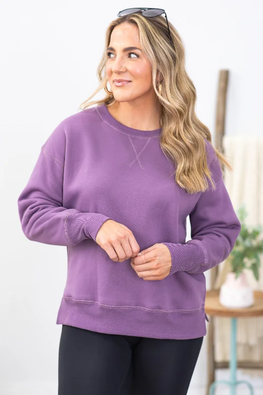 Mauve Crewneck Sweatshirt With Side Slits