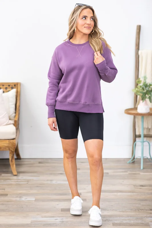 Mauve Crewneck Sweatshirt With Side Slits