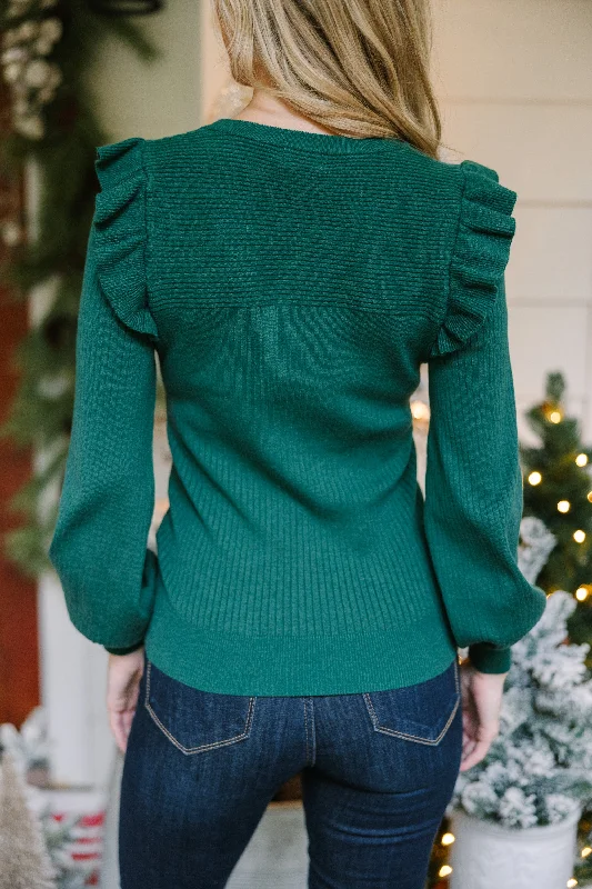 Reach Out Ruffled Emerald Green Sweater