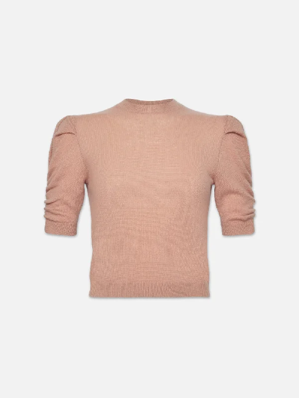 Ruched Sleeve Cashmere Sweater -- Blush